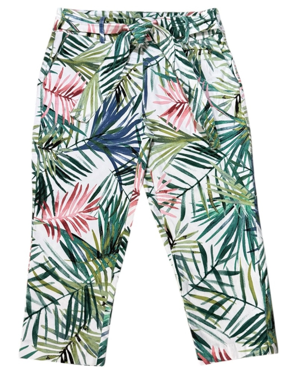 🌿 Tropical Oasis Belted Crop Pants Bella Rose Sz Large Resort Wear Travel Summer